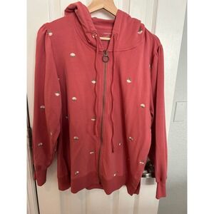 Summersalt Women Coral Pink Floral Embroidered Zip Up Hoodie Sweatshirt Medium
